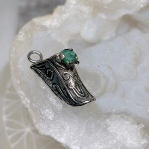 Sterling Silver Filigree Ring Charm with Green Stone